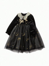 Balabala Balabala Girls' Velvet Princess Dress Embroidered Tulle Dress, Autumn/Winter